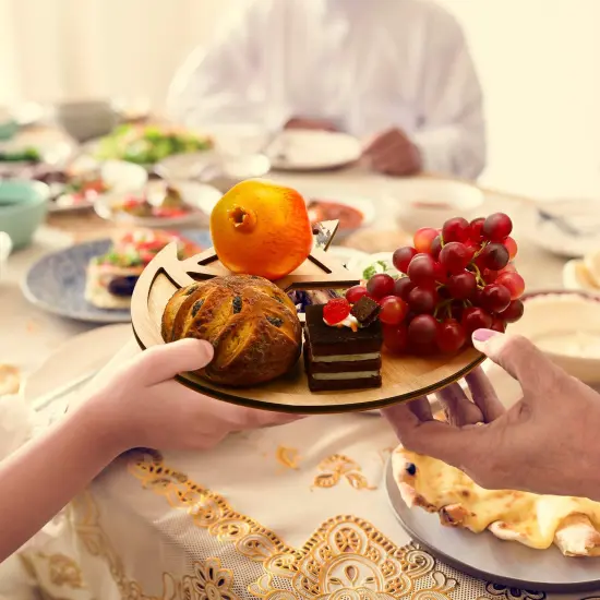 2 Sets Ramadan Wood Tray Moon Wooden Star Tableware Eid Mubarak Party Serving Tableware for Breakfast Dinner Dessert Pastry Display Holder Decoration Ornament {4}