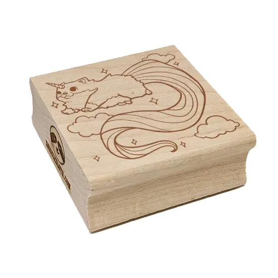 Unicorn Cat with Rainbow Tail Square Rubber Stamp for Stamping Crafting {2}