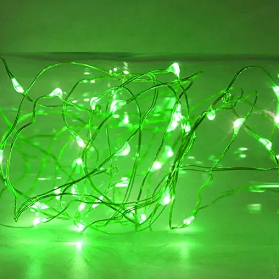 33 FT 100 LED Silver Wire String Lights, St Patricks Day Fairy Lights Battery Operated LED String Lights for Christmas Wedding Party Home Holiday Decoration, Green {3}