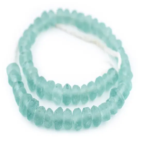 The Bead Chest Clear Marine Recycled Glass Beads 11mm Rondelle &ndash; Sea Glass Green Disk, Large Hole 23-Inch Strand, Handmade Fair Trade from Java, Indonesia I Approximately 50 Beads {3}