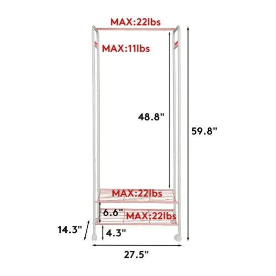 Mobile Iron Commercial Garment Rack Rolling Collapsible Clothing Shelf w/ Wheels {2}