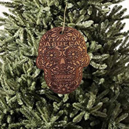 Te Amo Abuela Sugar Skull - Cedar Ornament {2}