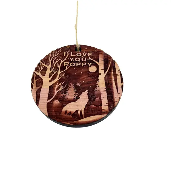 Winter Wolf I Love you Poppy - cedar ornament {3}