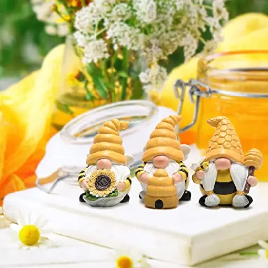3 Pieces Bumble Bee Spring Gnome Decorations Honey Bee Gnomes Ornaments World Bee Day Decorations Gifts Fall Thanksgiving Gnomes Figurines Honey Bee Birthday Party Decor {1}