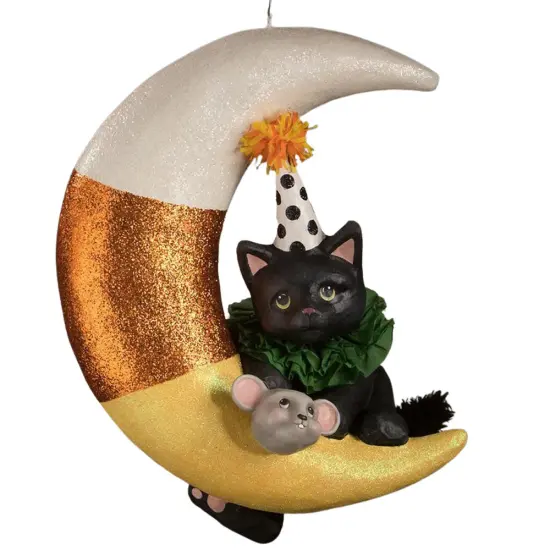 XL Kitty on Candy Corn Moon Ornament 15.75" {1}