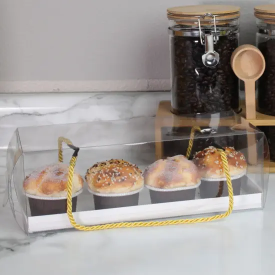 Spec101 Clear Dessert Boxes with Handles 10pk - 10.8x4.3x3.7in Small Cake Boxes {6}