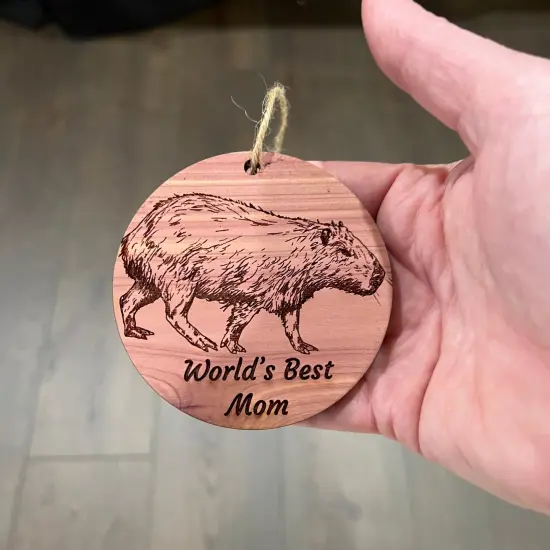 Worlds Best Mom Capybara - Cedar Ornament {4}