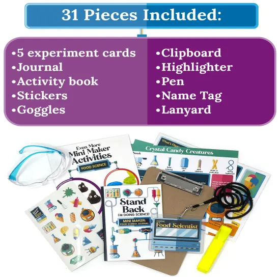 Carson Dellosa 29pc Mini Maker Food Science Kit, Crafts, Tiny Experiments, Stickers, Mini Journal, Activity Book, Name Tag, and More School Supplies, STEM Activities for Kids Grade 2 and Up {3}