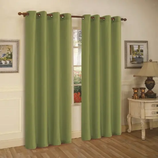 J&V TEXTILES 2 Panels Solid Grommet Faux Silk Window Curtain Drapes Treatment in 84" Length Green {1}
