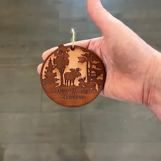 Merry Moosey Christmas - Cedar Ornament {4}