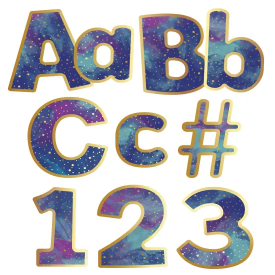 Carson Dellosa 219-Piece Galaxy Cutout Letters, 4" Marble and Gold Dot Upper and Lowercase Alphabet, Numbers, Punctuation, and Symbols for Bulletin Board, Posterboard, Party, and Classroom Decor {1}