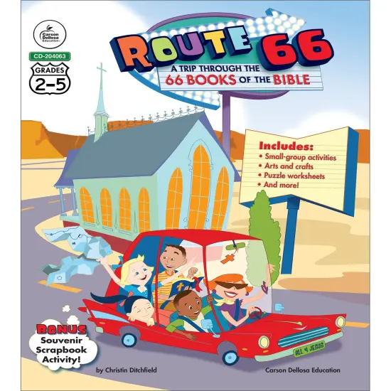 Carson Dellosa Route 66: Bible Study Workbook for Kids, Activity Book With Biblical Crossword Puzzles, Word Search, Mazes, and Sunday School Crafts for Kids Grades 2-5 {3}