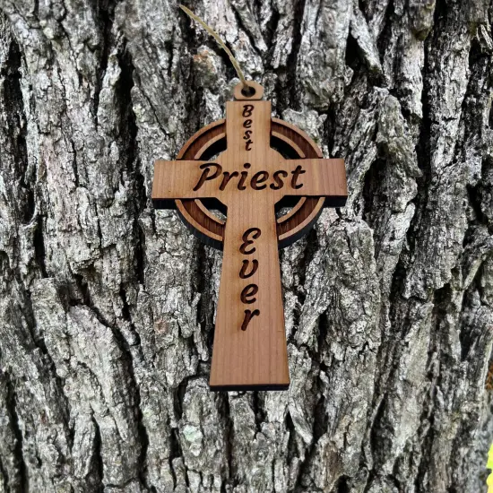 Best Priest Ever Celtic Cross - Cedar Ornament {2}