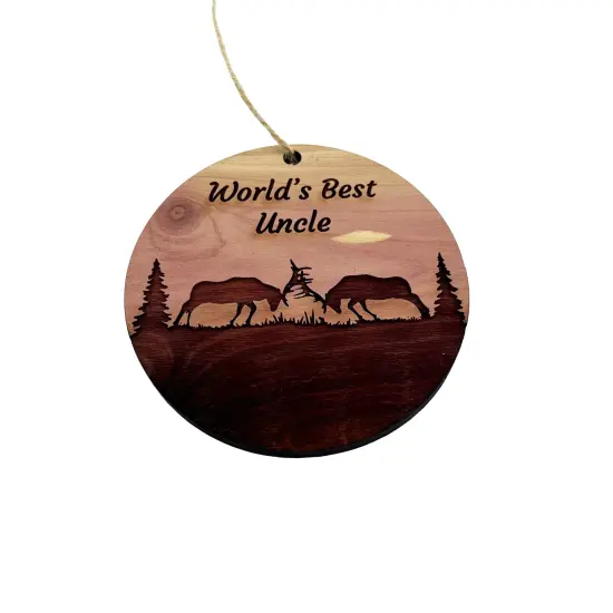 Worlds Best Uncle Elk Battle - Cedar Ornament {3}
