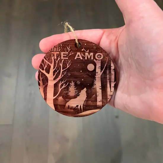 Te Amo Winter Wolf - Cedar Ornament {4}