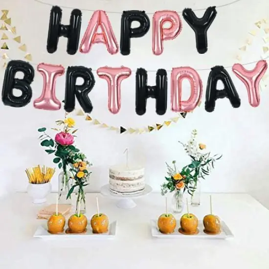 Colorful Celebrations: 16-Inch Mylar Foil Happy Birthday Balloons Banner - Eco-Friendly Decor for All Ages! Black rose {1}