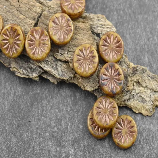 *15* 12mm Copper Washed Camel Brown PicassoAster Flower Coin Beads {1}