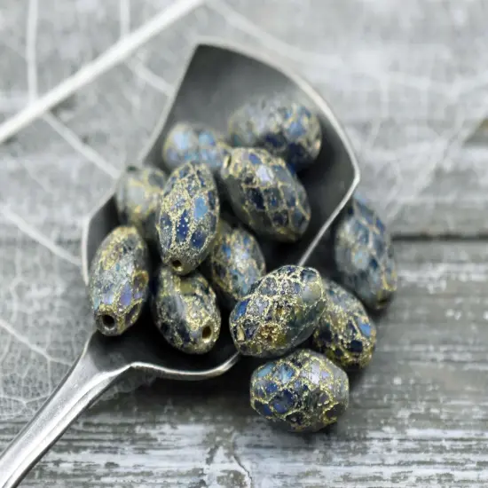 *6* 12x8mm Gold Washed Green Cobalt Fire Polished Faceted Oval Beads {4}