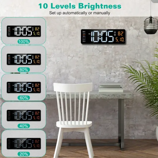 LED Digital Wall Clock with Remote Control - 15.7", 10-Level Brightness, 3 Alarm Settings, 12/24-Hour Format, Countdown Timer, Calendar Display {3}
