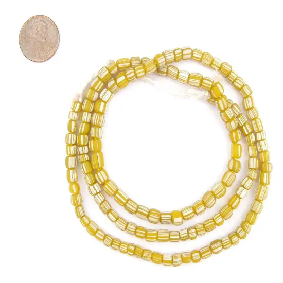 The Bead Chest Java Gooseberry Beads - Full Strand of Striped Glass Beads (Yellow, 4mm) {2}
