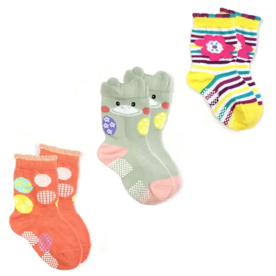 Wrapables Peek A Boo Animal Non-Skid Toddler Socks Set of 3, Duck (L) {1}