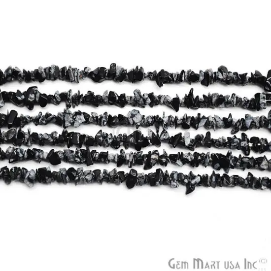 Black Obsidian Chip Beads, 34 Inch, Natural Chip Strands, Drilled Strung Nugget Beads, 3-7mm, Polished, GemMartUSA (CHBO-70001) {5}