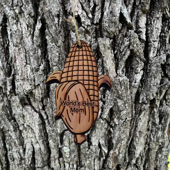 Worlds Best Mom Corn on the cob - Cedar Ornament {1}