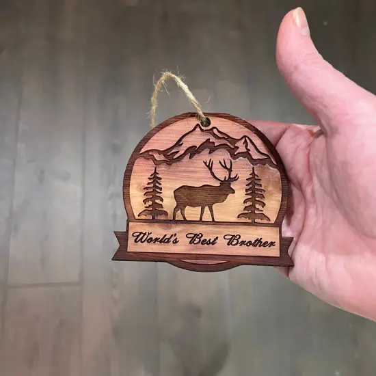 Worlds Best Brother ELK - Cedar Ornament {4}