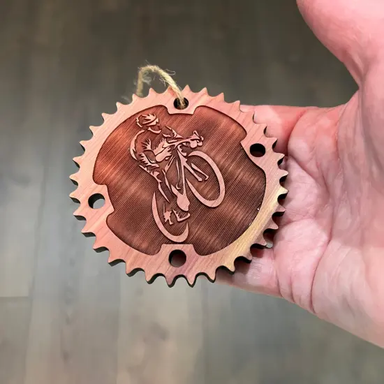 Biker and Chainring - Cedar Ornament {4}