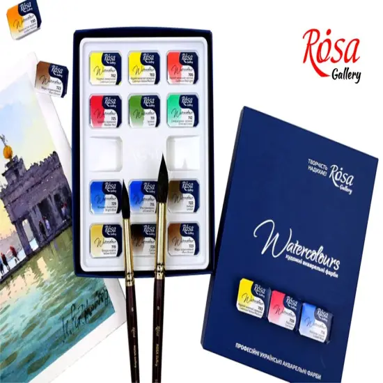 Set of watercolor paints "Classic", 12 colors, cuvette, cardboard, ROSA Gallery {2}