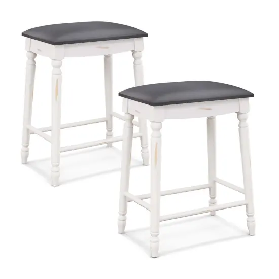 Costway 2 PCS 24"/29" Counter/Bar Height Bar Stools Backless Bar Stools with Faux Leather Cover White&Gray {7}