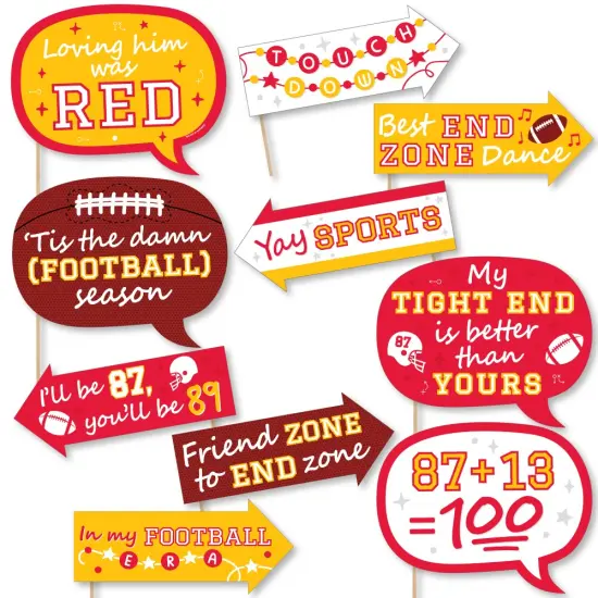 Big Dot of Happiness Funny In My Football Era - Red and Gold Sports Party Photo Booth Props Kit - 10 Piece {1}