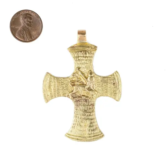 The Bead Chest Brass Lion of Judah Ethiopian Cross Pendant {2}