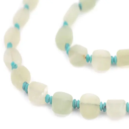 The Bead Chest Green Aqua Flat Circular Serpentine Beads 8mm Afghanistan Gemstone 17 Inch Strand {1}
