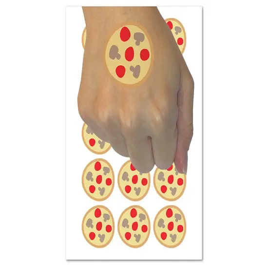Pepperoni Mushroom Pizza Doodle Temporary Tattoo Water Resistant Fake Body Art Set Collection (1 Sheet) {1}