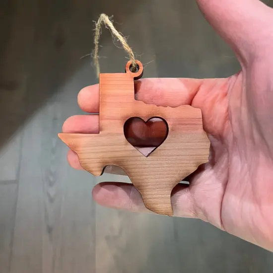 Texas with Heart - Cedar Ornament {2}