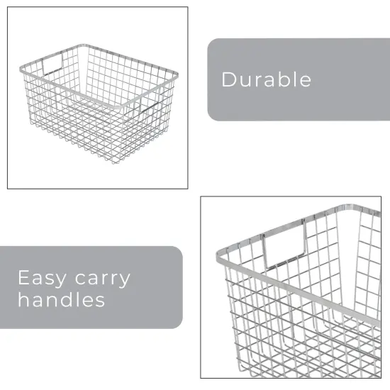 Smart Design Nestable Basket Organizer with Handles - Steel - 9 x 12 x 6 - Chrome- Set of 4 {4}
