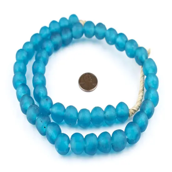 The Bead Chest African Recycled Glass Beads &ndash; Handmade in Ghana &ndash; Sapphire Blue 14mm Strand for Jewelry Making, Crafts, and Home Decor I Approximately 44 Beads {3}