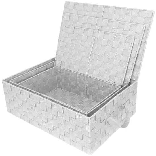Sorbus Woven Basket Bin Set - Shelf Storage Tote Baskets for Household Items - Stackable with lid, Woven Straps and built-in Carry Handles (3 Pack) White {6}