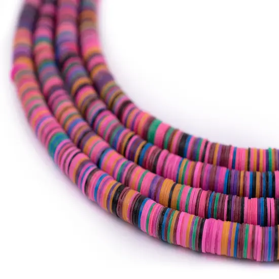 TheBeadChest Bonsaaso Medley Vinyl Phono Record Beads 6mm Ghana African Multicolor Mixed 30 Inch Strand Handmade {1}