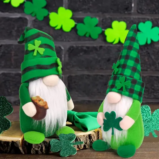 2 Pack Gnomes Plush Lucky Green Shamrock Home Table Decor Ornaments for Irish Saint Patrick's Day {3}