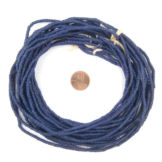 The Bead Chest Ghana Sandcast Beads - Full Strand of African Powder Glass Beads (3mm, Cobalt Blue) - Single 26" Strand {2}