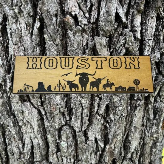 Houston Plaque with Landscape BLACK Sign 3x11 {3}