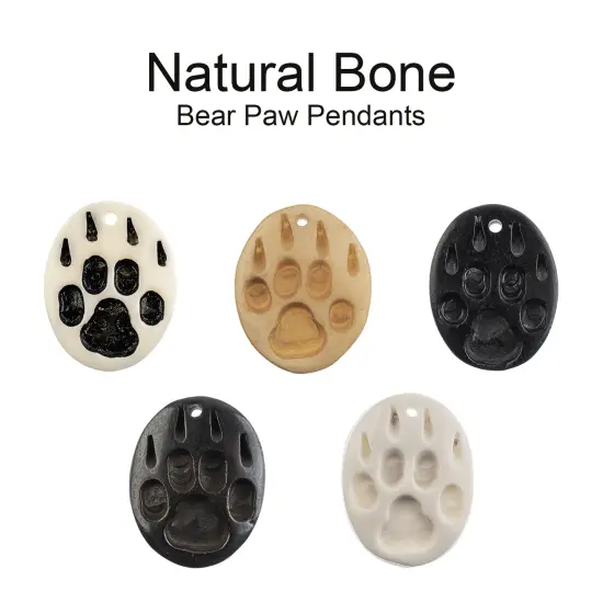 John Bead 1.25" Paw Natural Bone Pendants Light Grey {3}