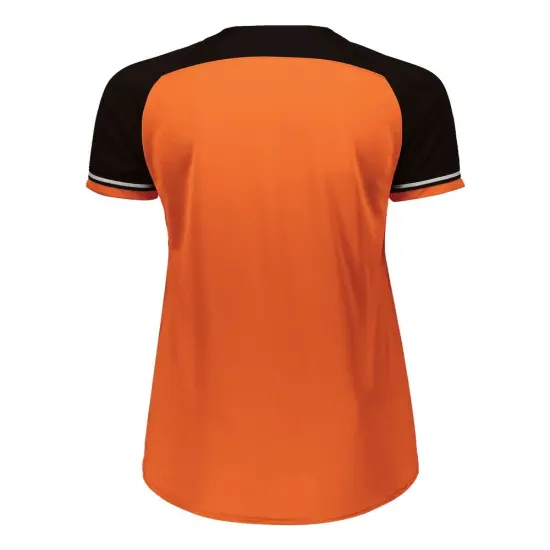 Russell Athletic&reg; - Women's Classic V-Neck Jersey - R01X3X | 100% polyester double knit with color secure | Dri-Power moisture-management properties | Unleash Your Style with Our Trendy Sports Uniform Burnt orange/ black {2}