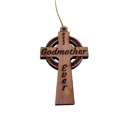 Best Godmother Ever Celtic Cross - Cedar Ornament {1}