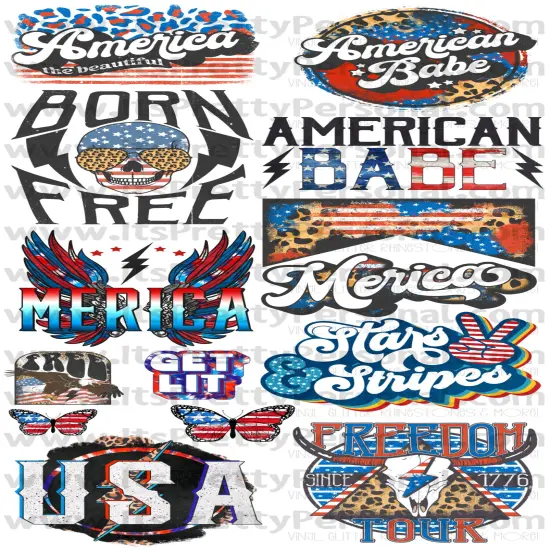 DESIGN #18- American Babe DTF Gang Sheet 22"x48" (Fabric Transfers) {1}
