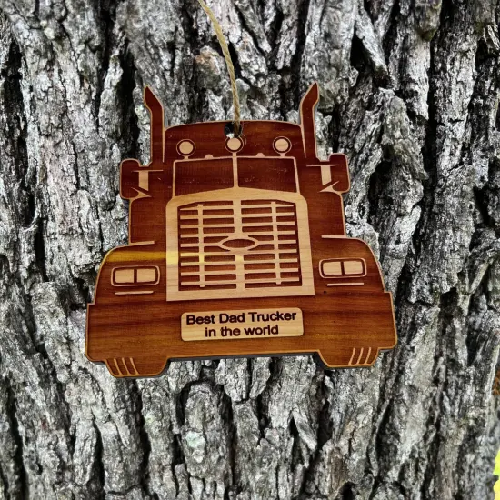 Diesel Best Dad Trucker in the world - Cedar Ornament {2}