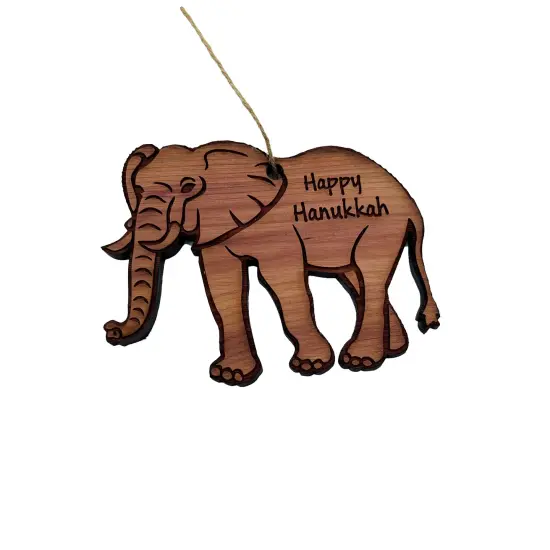 Elephant Happy Hanukkah - Cedar Ornament {1}