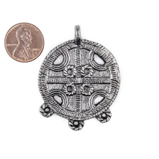 The Bead Chest Silver Circular Cross Tribal Baule Connector Pendant (39x50mm): African Tribal Metal Pendant for DIY Jewelry and Necklace {2}
